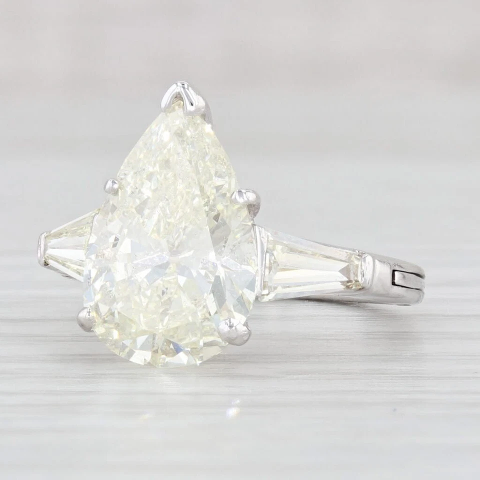 4.99ctw Pear Diamond Teardrop Engagement Ring Platinum Size 5 Arthritic Band GIA - Image 1 of 4