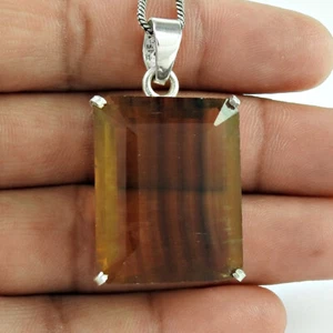Women Gift Fluorite Stone Chunky Hippie Simple Pendant 925 Silver Q1 - Picture 1 of 7