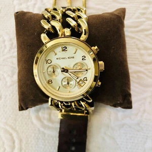 Michael Kors Wrist Watch, Goldtoned&brown leather Band, battery needed - Picture 1 of 10
