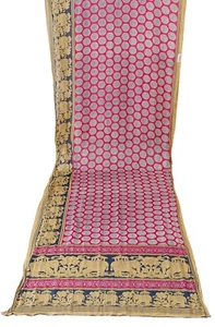 Vintage Pink Sarees Pure Crepe Silk Printed Woven Sari Dress Kimono Fabric - Picture 1 of 3