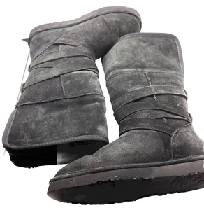 LAM Black Leather Sheep Skin Lined Fold Over Boots Size 7-8 - Picture 1 of 4