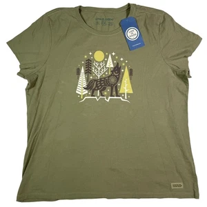 LIFE IS GOOD Womens XXL Crusher Tee Nordic Winter Wolf Graphic T Shirt Green NWT - Picture 1 of 9