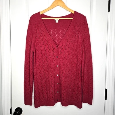 LL Bean Cardigan Sweater Womens XL Pointelle Wool Angora Cashmere Button Front - Image 1 of 4
