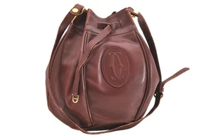 echt Cartier Must de Cartier Leder Schulter Kordelzug Tasche Bordeaux 3521N - Bild 1 von 10