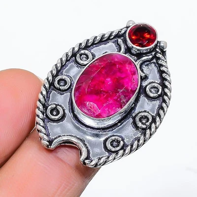 Ruby Simulated Gemstone Handmade 925 Sterling Silver Jewelry Ring Size 8 - Image 1 of 4