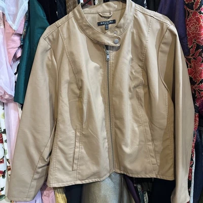 Baccini Tan Faux Leather Jacket , Biker Moto Y2K, Casual Contemporary Edgy. 2X  - Image 1 of 4