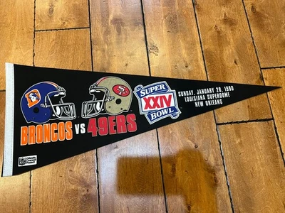 VINTAGE Super Bowl XXIV Pennant 1990 49ERS VS BRONCOS 30" NFL PENNANT - Image 1 of 4