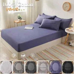 Fitted Bed Sheet With Elastic Band Solid Color Mattress Covers Protector Cotton - Picture 1 of 33