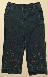 TALBOTS KIDS Embroidered Floral Denim Capris ~ Sz 8 - Picture 1 of 3