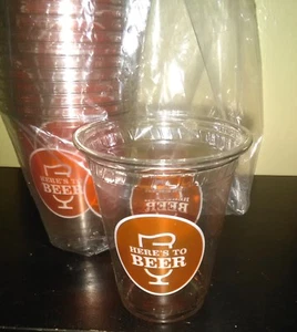 7 oz. Clear Sturdy Plastic Glasses Printed Here's To BEER 50 Count - Picture 1 of 3