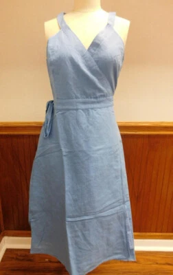 Vestido envolvente de lino j crew talla XS en azul piscina tropical J4732 LYN Foto 1 de 3