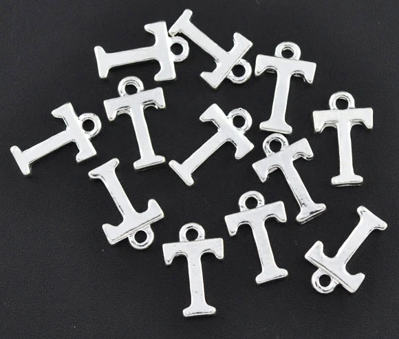 3pz charms ciondoli alfabeto lettera T color argento 15X10mm - Immagine 1 di 1