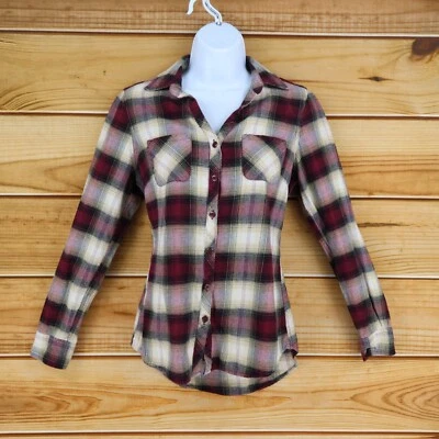 Falls Creek Long Sleeve Button Up Shirt Womens S Multicolor Plaid Cotton Pockets - Image 1 of 4