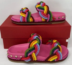 Valentino Garavani Torchon Rockstud Slide Sandals Espadrille $890 Size 36 Multi - Picture 1 of 16