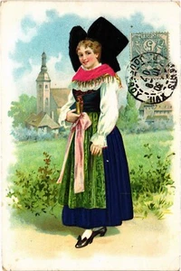 PC FOLKLORE MIT SEIDENSTICKEREI GEPRÄGT ELSASS FRANKREICH (a44872) - Bild 1 von 2