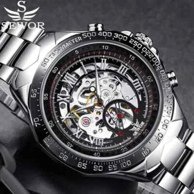 Men's Skeleton Watches Automatic Mechanical Stainless Steel Strap Wristwatches  - Image 1 of 4