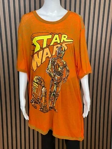 Star Wars Women's Top T-Shirt Tunic Burnout Short Sleeve R2-D2 C3-PO 2X Orange - Picture 1 of 7