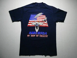 Vintage 'America My Ship My Country' Single Stitch Blue T-Shirt, Size Small (S) - Picture 1 of 21