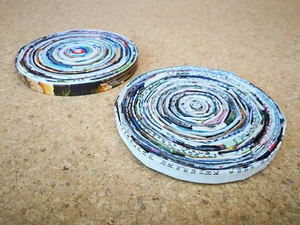 Drinks Coasters Recycled Coiled Paper Round Handmade Eco Gift from Bali Set of 2 - Picture 1 of 12