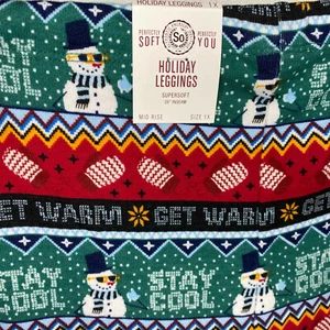 NEW SO Womens Holiday Christmas Green Leggings Soft Snowman Mittens Plus 1X  - Picture 1 of 7