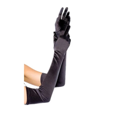 Women's Evening Party Formal Gloves  22" Long Black White Satin Finger Mittens - Image 1 of 4