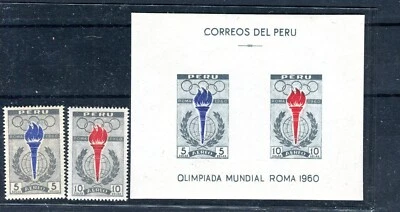 PERU  (S310) 1960  souv. sheet imperforate and stamps OLYMPICS GAMES ROMA  mnh - Image 1 of 2