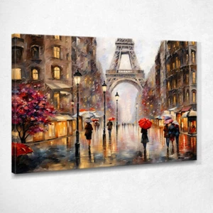 Peinture Moderne Ville Abstraite Ambiance Pluvieuse À Paris Avec La Tour Eiffel - Foto 1 di 4