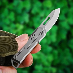 Stainless Steel Pocket Folding Blade Knife D2 Steel Blade Outdoor Keychain EDC - Picture 1 of 10