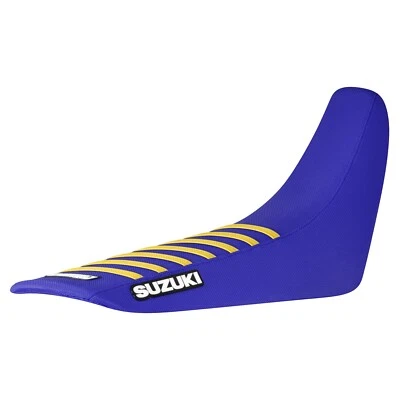 Cubierta de asiento con pinza Suzuki DR 650 2001-2024 todo azul con costillas amarillas #244 logotipo Foto 1 de 4