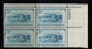 US USA Sc# 1006 MNH FVF PLATE # BLOCK Railroad Train Transportation Horse - Picture 1 of 1