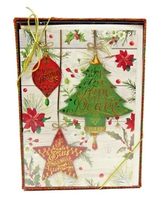 Punch Studio 12 Christmas Cards/Envelopes Rustic Tree Ornament 43129 5"x 7" - Picture 1 of 8