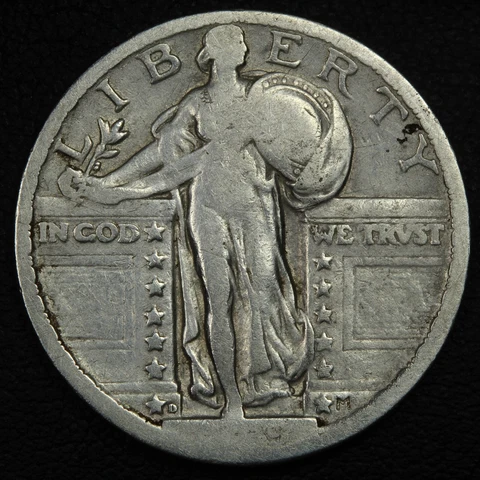 1919 D Standing Liberty Silver Quarter - Cleaned Cover