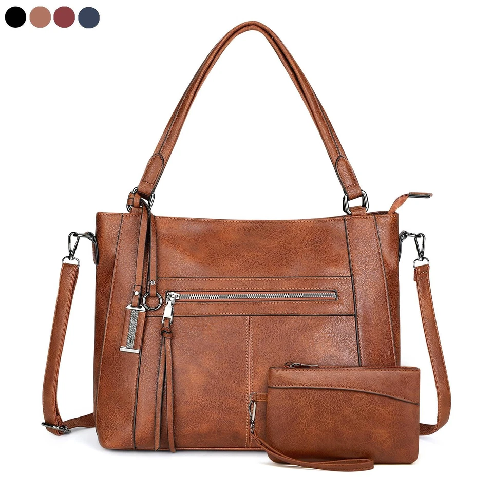 BAIGIO 2 in 1 Women Tote Hobo Handbag Large Designer Soft Leather Travel Shoulder Bag