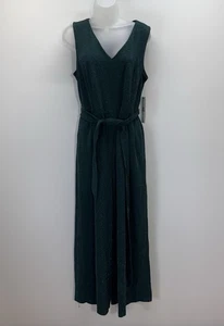Calvin Klein Green Metallic Cropped Jumpsuit Belted Lined Women’s Size 14 NWT - Picture 1 of 12