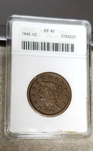 1845 Braided Hair Cent - XF45 - ANACS - Picture 1 of 4