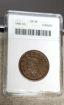 1845 Braided Hair Cent - XF45 - ANACS - Image 1 of 4