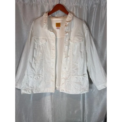 Ruby Rd. Women's White Denim Jacket Embellished Collar & Pockets Size 20W - Image 1 of 4