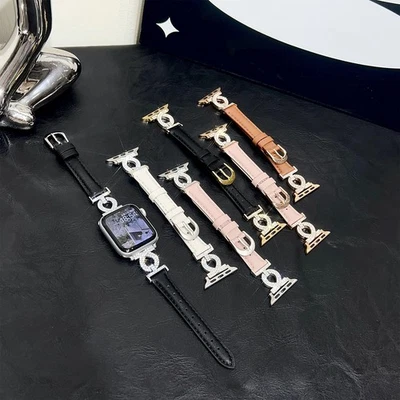 Correas de cuero para Apple Watch Series 10 9 8 7 SE Ultra 2 hebilla de metal diamante Foto 1 de 4