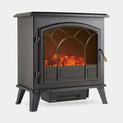 Electric Fireplace Stove Heater 1850W Log Flame Effect Freestanding Black - Image 1 of 4