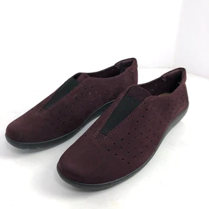 Clarks Collection Soft Cushion 9.5 M Suede Red Perforated Comfort Slip On Shoes - Picture 1 of 11