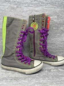 Converse CT All Star X-Hi Knee High JR Sz 12 Gray Neon Skater Sneakers 640546C - Picture 1 of 17