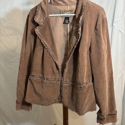 Jaqueta de veludo Venezia feminina Y2K tamanho 14/16 acabamento com babado boho marrom ocidental, CC - Imagem 1 de 4