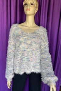 FREE PEOPLE “Gelato” Pastels Eyelash Shag Soft V-Neck Sweater Size S EUC - Picture 1 of 10
