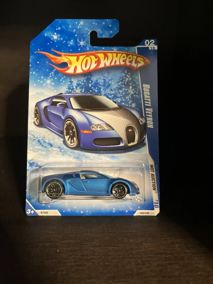 Tarjeta de copo de nieve azul satinado Bugatti Veyron "Hot Auction" Hot Wheels Foto 1 de 1