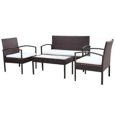Patio Furniture Set 4 Piece Outdoor Sofa with Coffee Table Poly Rattan vidaXL - Image 1 of 4