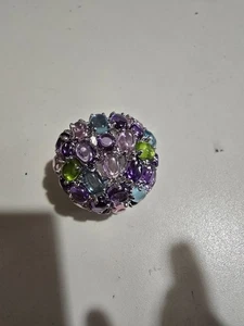 Multi Gemstone Dome Ring Silver plated Size 7 - Picture 1 of 2