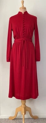 Vestido rojo vintage años 70 12 Anjac by Marc Needleman cuello mandarín botón delantero Foto 1 de 3