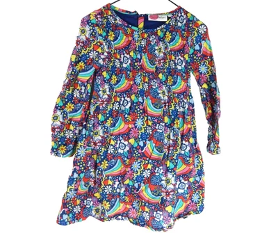 迷你紧身女孩 5-6 岁连衣裙彩虹花卉长袖五颜六色缩褶棉 — 第 1/3 张图片