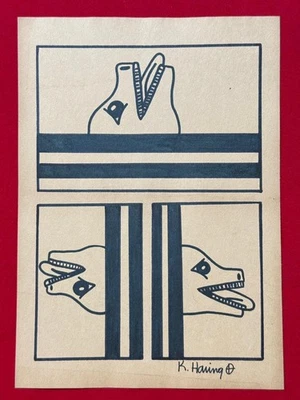 Dibujo Keith Haring (Hecho a Mano) Papel Muy Bien Conservado Firmado y Precintado Foto 1 de 3