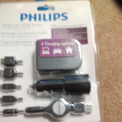 CARREGADOR MULTIFUNCIONAL PHILIPS USB DISPOSITIVO MÓVEL MULTIMARCA CARRO E CASA - Imagem 1 de 4